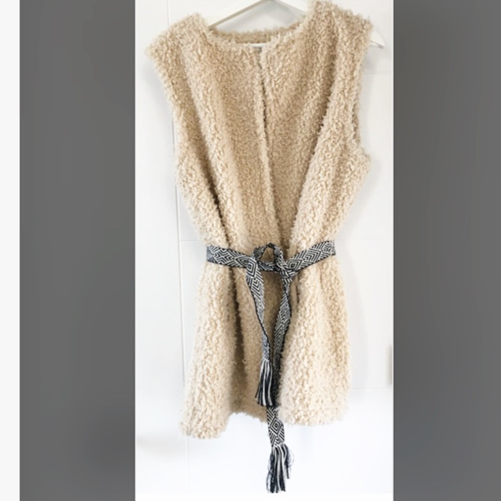 Hm Fluffy Furry Vest with Chevron Tassel Tie